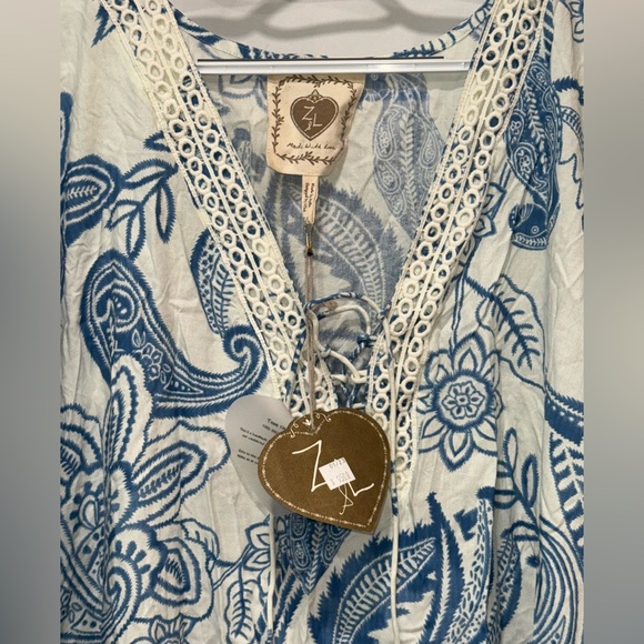 Z & L KERALA BLUE FLORAL/PAISLEY LACE-UP COVER UP M/L - Picture 4 of 13